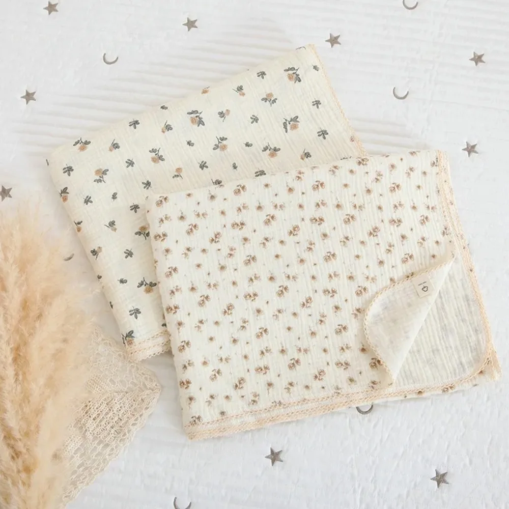 Soft Floral Muslin Baby Blanket Two Layers Lightweight Baby Swaddle Wrap Cotton Receiving Blanket Summer