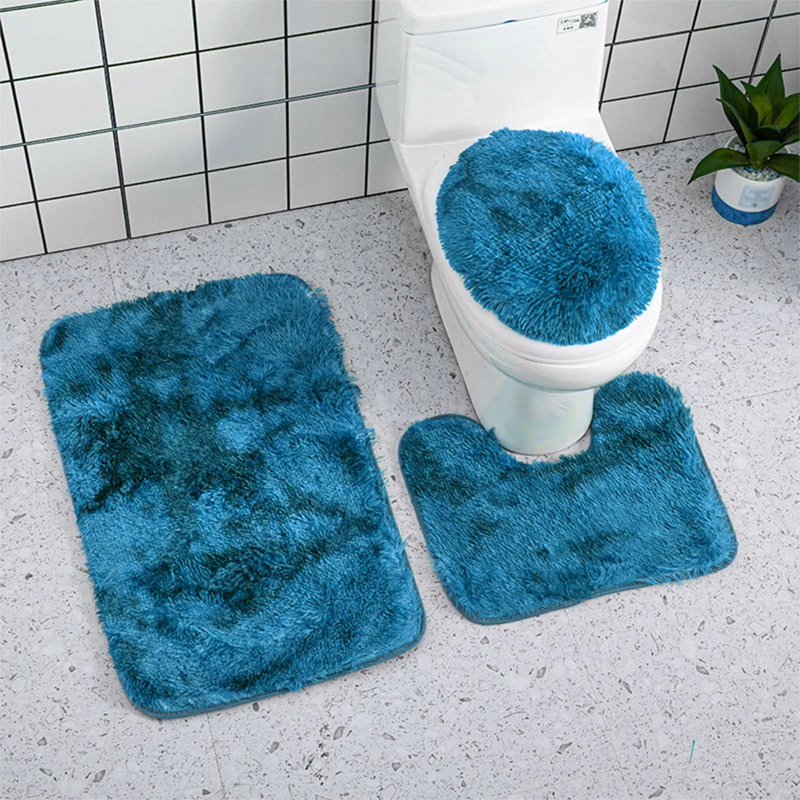 3Pcs/set Bath Mat Set Soft Fluff Shower Carpet Non-slip Floor Mat for Bathroom Toilet Rugs Toilet Lid Cover Bathroom Products