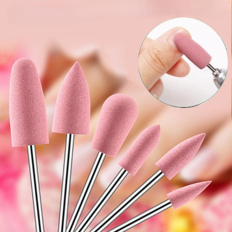 6Pcs Gummi Silikon Nagel Schleifen Kopf Nagel Polieren EntfernungNail Puffer Elektrische Maniküre Maschine Nagel Bohrer Zubehör Werkzeuge