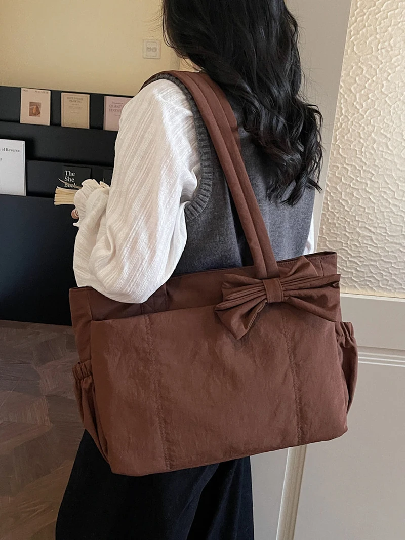 

Женская сумка через плечо в корейском стиле с бантом, универсальная повседневная дорожная сумка, новинка 2026, большая сумка, легкая сумка для багажа, компьютерная сумка