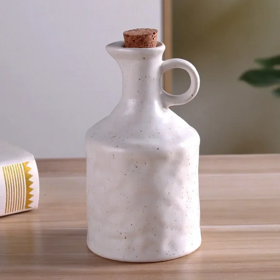 Spice Shaker Oil Pot Household Kitchen Accessories Sauce Bottle Pot Hand Kneaded Ceramic Oil Pot Lid Leak Proof Kitchen Tool Set 6
