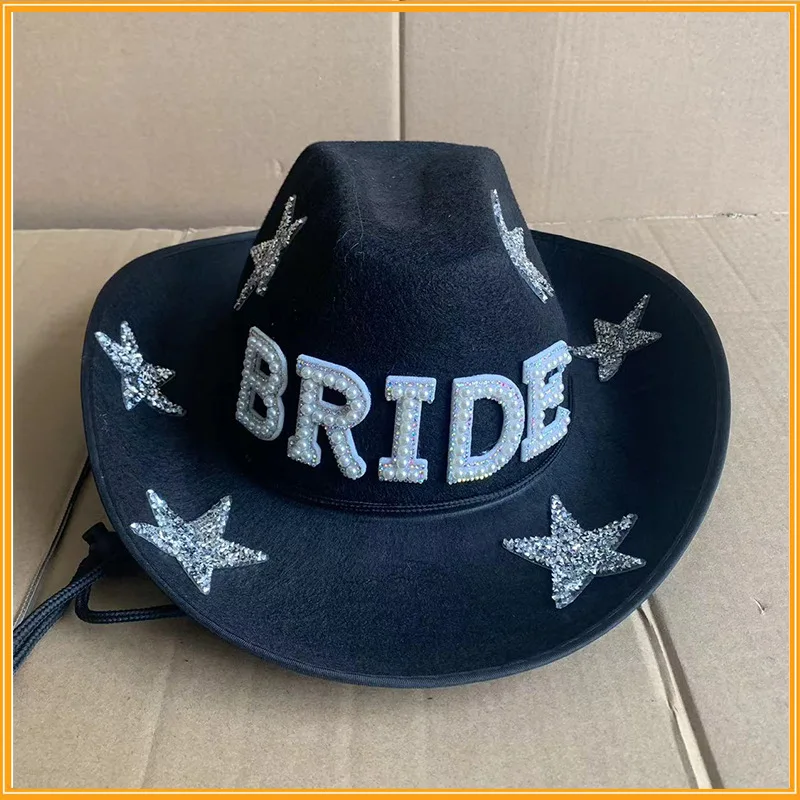 Western Cowboy Hat Bride Letter Stars Letter Western Cowboy Hat Diamond Tiara Cowgirl Cap Costume Cosplay Party Play Dress Up