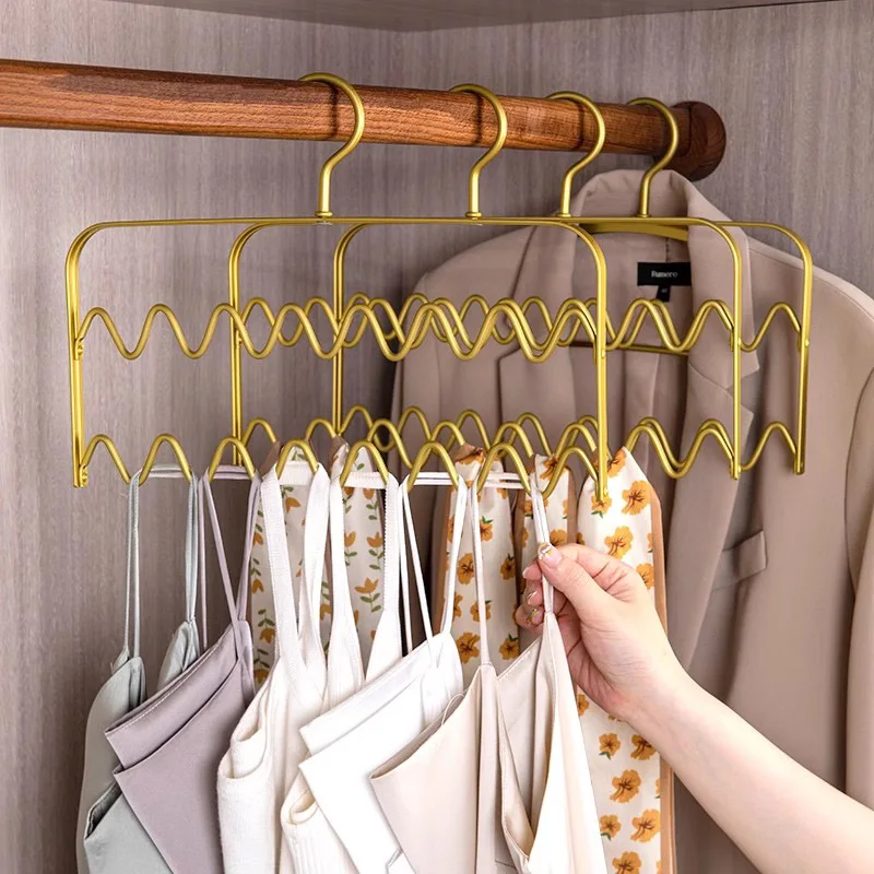 

Double Layers Sling Hangers Anti Slip Scarf Bras Storage Racks Aluminum Alloy Clothes Hanger Wardrobe Space Saver Organizer 2pcs