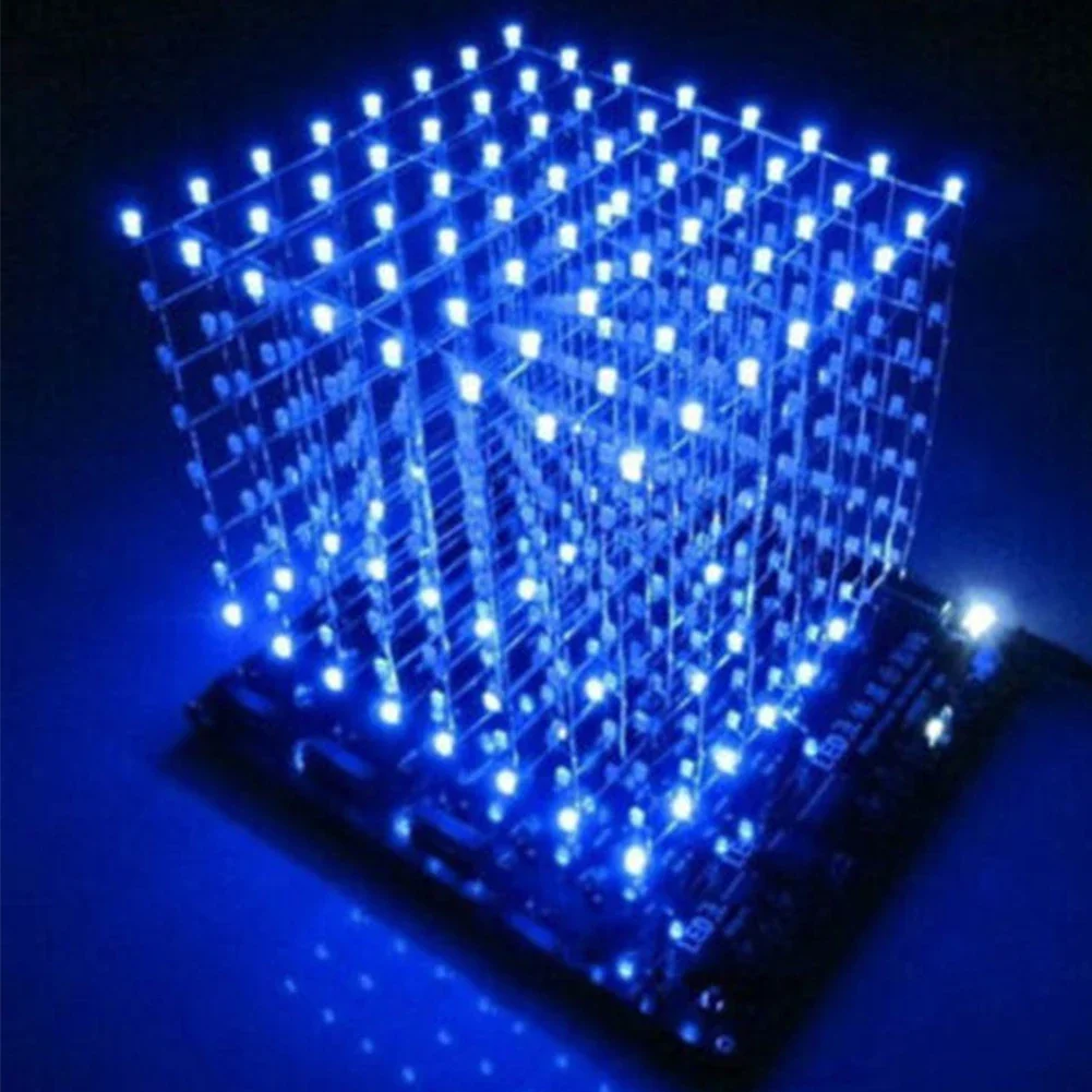 3D8 8x8x8 3MM Squared LED Electronic Toy Soldering Project Kit 4.5-5.5V 3D Squared DIY Kit Cube Soldering Kit LED Cube PCB Board