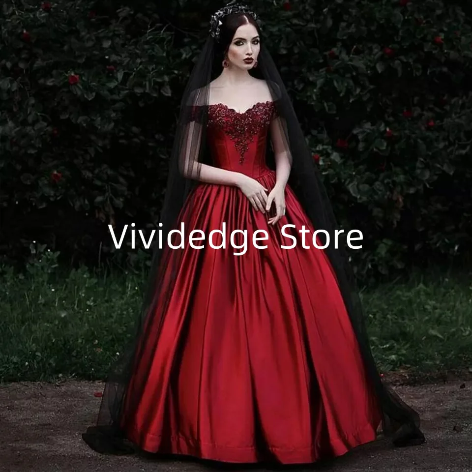 Customized Gothic Red Wedding Dresses Strapless Stain Ball Gown Floor Length Bridal Gowns 2025 vestidos de novia de talla grande