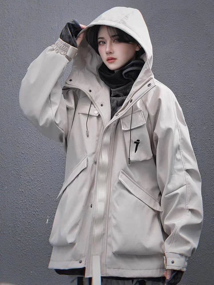 

Winter Outdoor Casual Hooded Parker Jacket Female Warm Multi Pocket Cotton Padded Outwears Women Thick Loose Overcoat Jackets