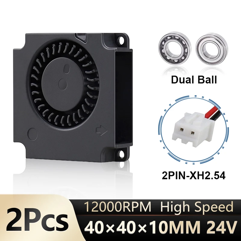 

2Pcs Gdstime 3D Printer Fan 24V 2PIN 4cm 40x40x10mm Dual Ball High Speed Cooling Accessories DC Turbo Blower 4010 Radial Fans