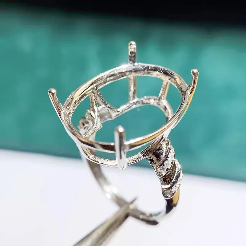 

MeiBaPJ 15mm*20mm Elliptic Stone 925 Silver Fashion Zircon Ring Setting DIY Empty Holder for Women Fine Charm Jewelry