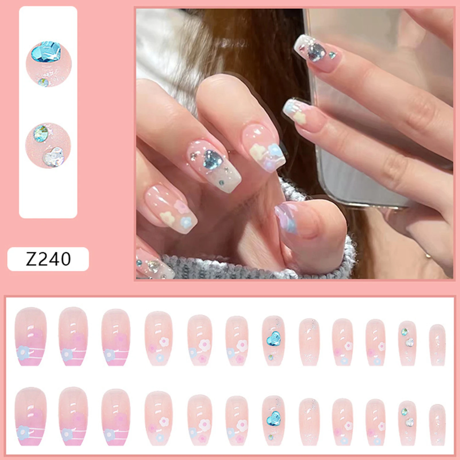 Pink Gradient Medium Ballerina Nails Glossy Translucent Catching Look Design Nails for Trimming Any Length and Shape