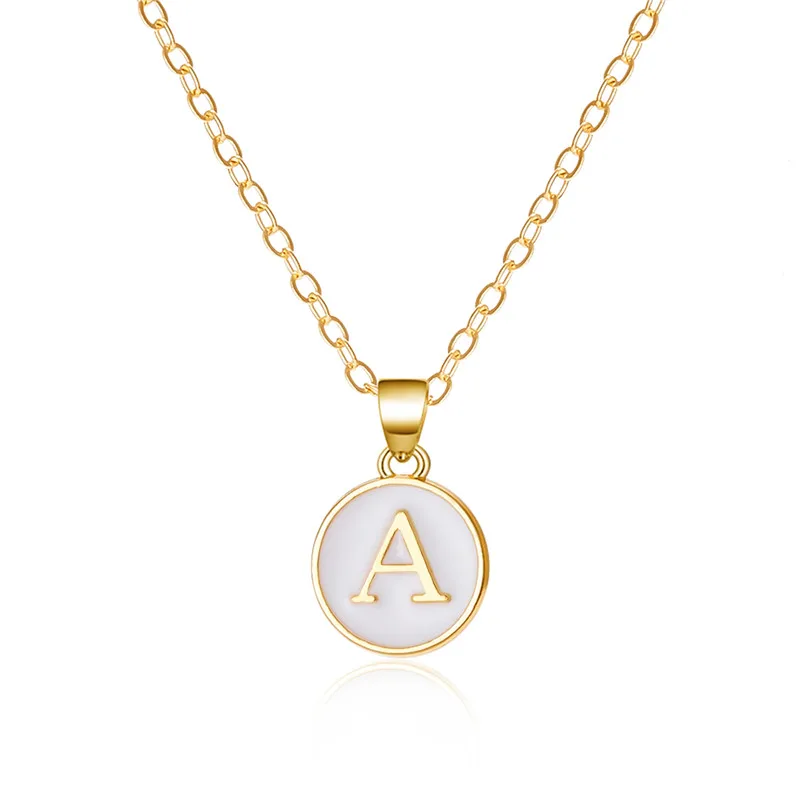 Mode A-Z 26 Buchstaben Halskette Für Frauen Exquisite Initialen Name Runde Emaille Anhänger Schlüsselbein Kette Choker Halsketten Schmuck – Detail 22