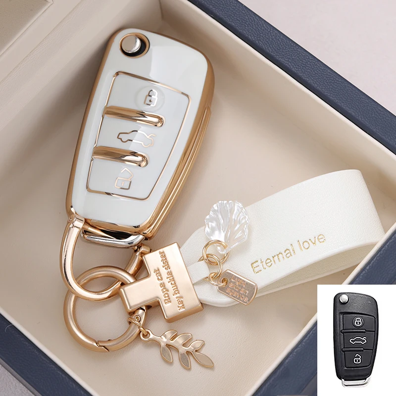 

New Soft TPU Car Flip Key Case Cover Shell Fob for Audi A1 A3 A6 A6L Q2 Q3 Q7 TTS R8 S6 RS3 Protector Keychain Auto Accessories