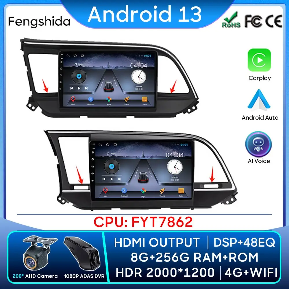 

For Hyundai Elantra 6 2015- 2020 Car Radio Carplay GPS Navigation Android Auto No 2din DVD Bluetooth Multimedia Player Wifi 5G