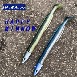 HAIMALUO Happy Soft Fishing Lure Minnow Jig Head Hook Artificial Saltwater Sea Bass Fishing Bait Swimbait Tackle Soft Bait