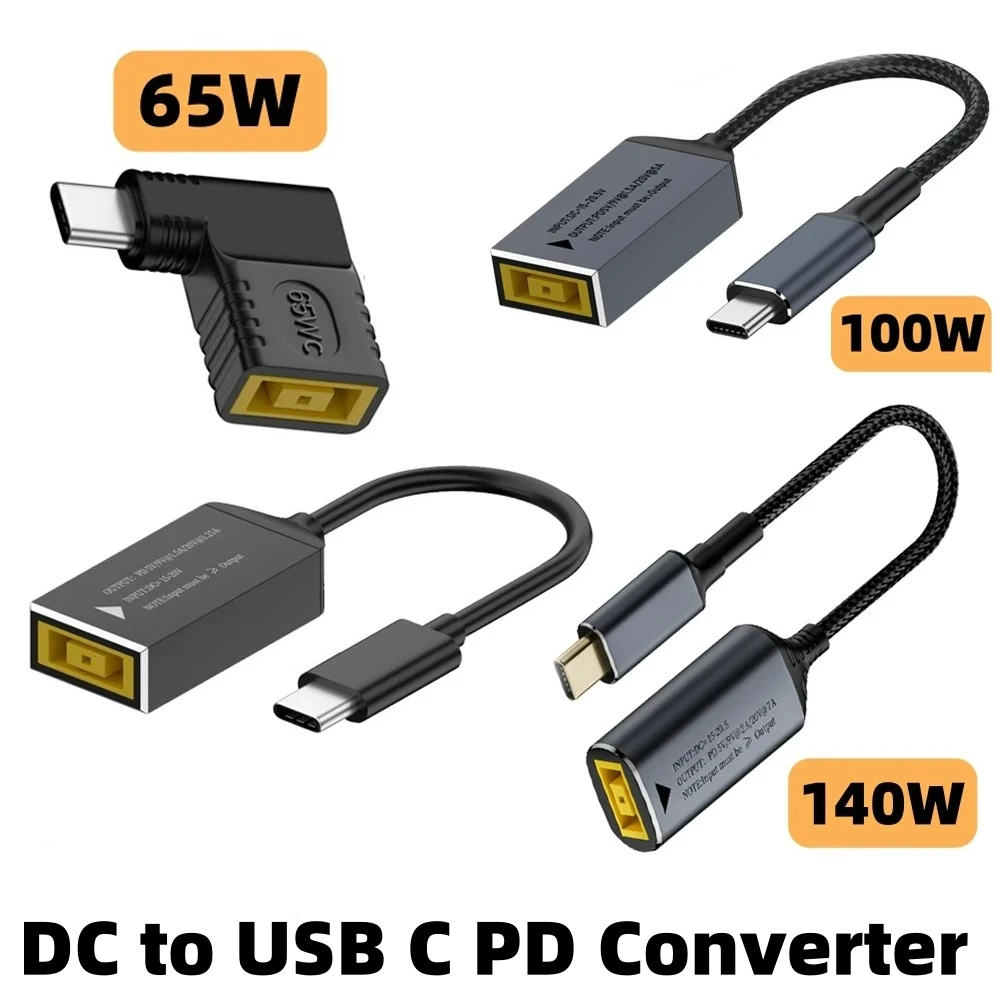 Zasilacz 65W 100W 140W do laptopa Lenovo Ładowarka Kwadratowa wtyczka Wejście DC do wyjścia USB C PD Kabel do szybkiego ładowania