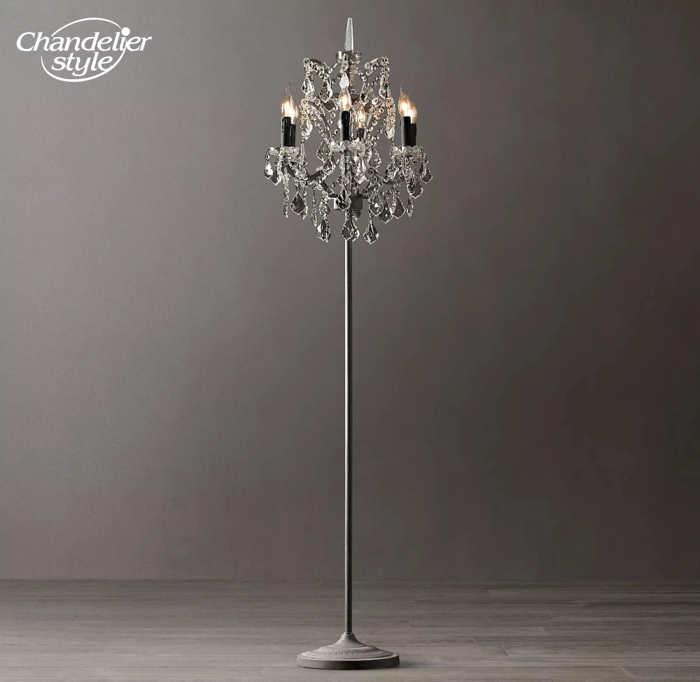 Modern LED Floor Lamps Lustre 19th C. Rococo Iron & Crystal Candle Standing Lights Bedroom Living Room Indoor Lighting