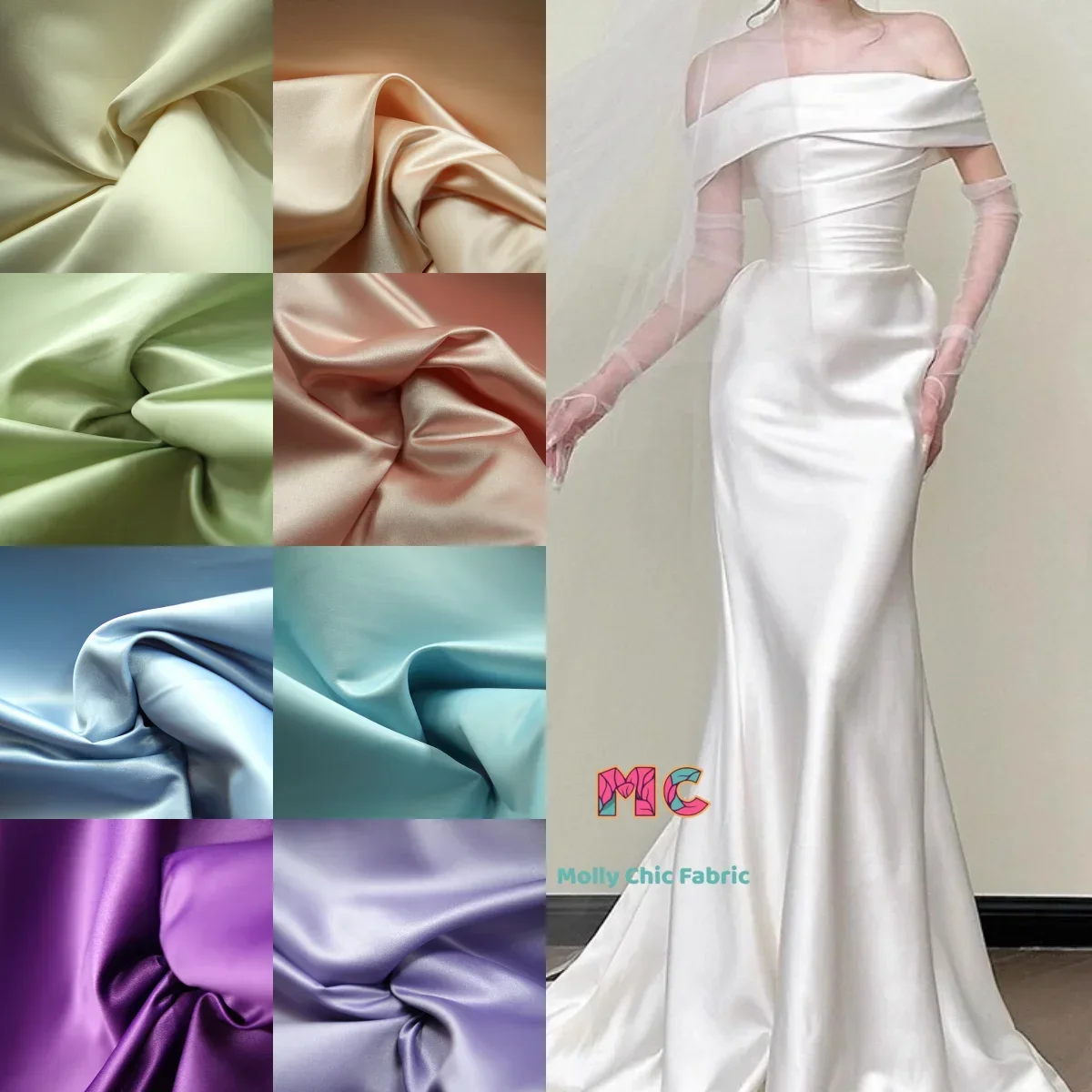 Solid-color Soft Skin-friendly Lustrous Satin Fabric Wedding Dresses Evening Gowns High-end Clothing Shirts And Diy Fabrics