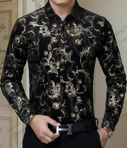 Neue Herren Luxus Schwarz Golden Plus Größe Langarm Hemd Floral Paisley 3d Druck Hawaiian Shirt Männer Frauen Mode Casual Bluse