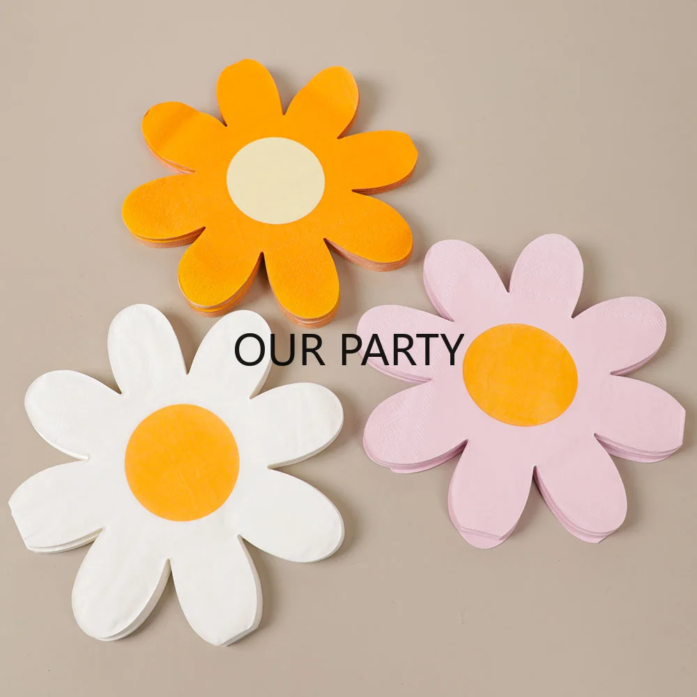 20Pcs/bag Daisy Theme Paper Napkins Flower Disposable Tissues Towel for Kids Birthday Baby Shower Wedding Party Decoration