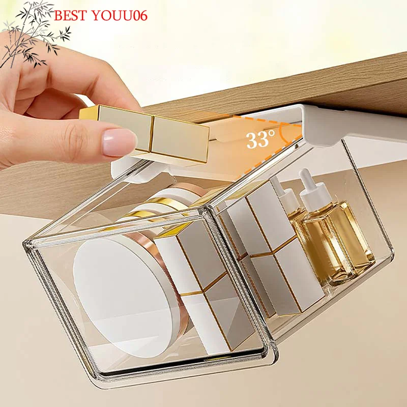 (YOUU06)A Transparent Cosmetic Storage Box For Storing Toiletry Makeup Remover Pad Lipstick Cotton Swabs Bathroom Supply