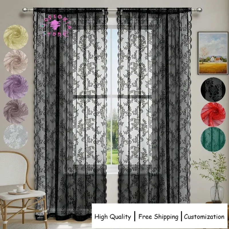 

Sample Custom Romantic Lace Sheer Flower Curtains for Living Room Blackout Bedroom Home Rod Pocket Thermal Insulated Custom