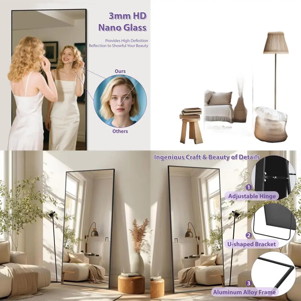 

Большое напольное зеркало 58 x 18 футов с подставкой для дома, черное, прямоугольное