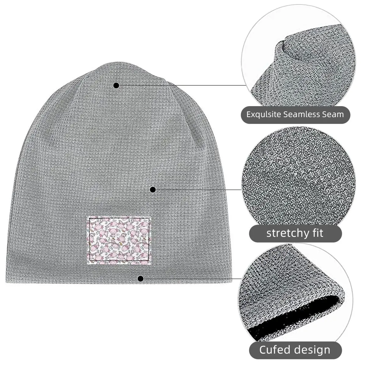 Swimmy Axolotls Waffle Knit Fleece Lined Beanie with PU Leather Patch Unisex Warm Winter Soft Cap
