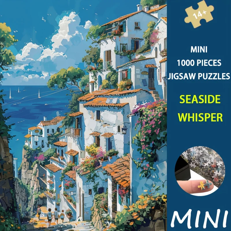 Mini 1000pcs Seaside Whisper Jigsaw Puzzle - 14.96x10.24inch Serene Beach Art, Premium Matte Finish, Ideal for Adults