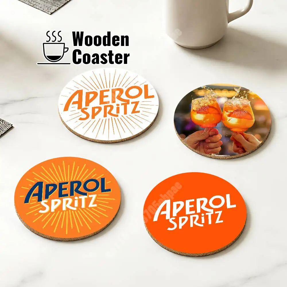 A-Aperol S-Spritz Orange Prosecco Wooden Cup Mat Americano Beer Milk Water Coaster for Baking Studio