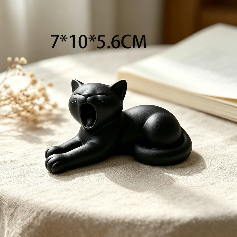 White Yawning Stretching Cat 3D Printed Desktop Figurine Minimalist Animal Statue Windowsill Shelf Ornament Cute Home Decor