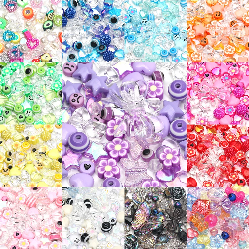 20 g/lote de cuentas espaciadoras de corazón con lazo de estrella sonriente mezcladas, cuentas de arcilla acrílica para fabricación de joyería, accesorios para collar y pulsera Diy