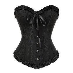 Corset Top Plus Size Women Bustier Overbust Sexy Lace up Zipper Floral Lingerie Vintage Victorian Fashion Black Red DropShipping