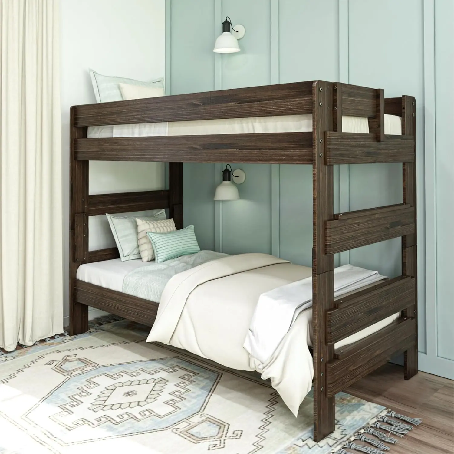 Twin-Over-Twin Bed Frame For Kids, Solid Wood Bunk Bed for Kids, No Box Spring NeededBarnwood Brown