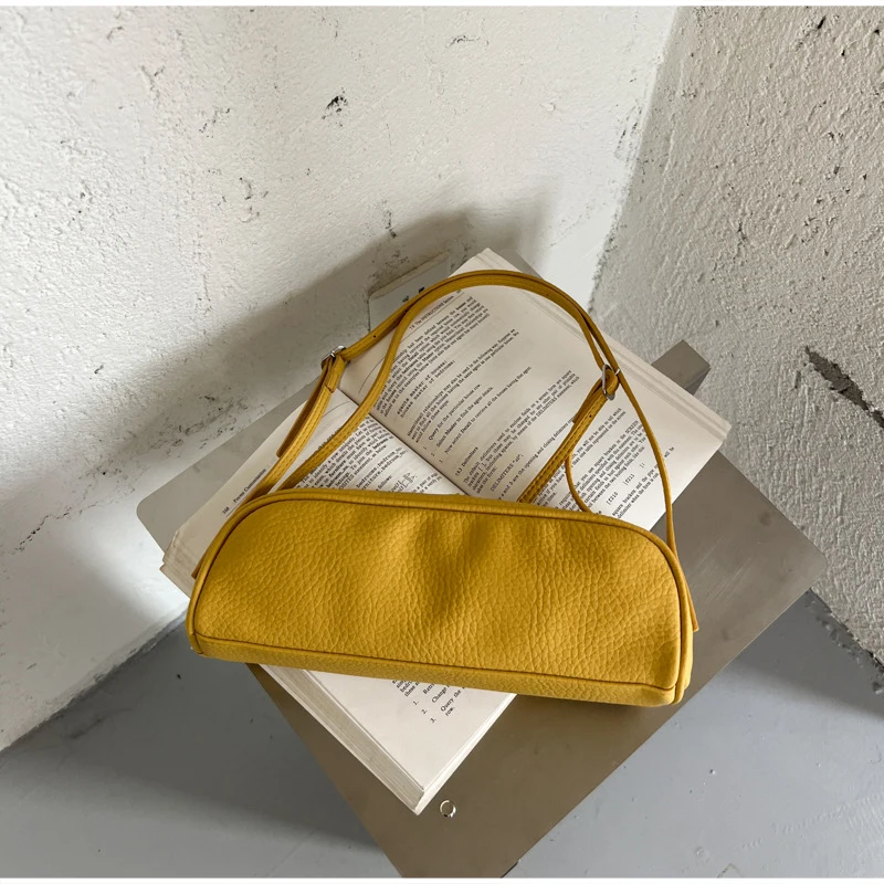 Koreanische Lychee-Textur Schultertasche, Damen Einfarbige Minimalistische Unterarmtasche, Vintage Pendler-Handtasche mit Reißverschluss – Detail 9