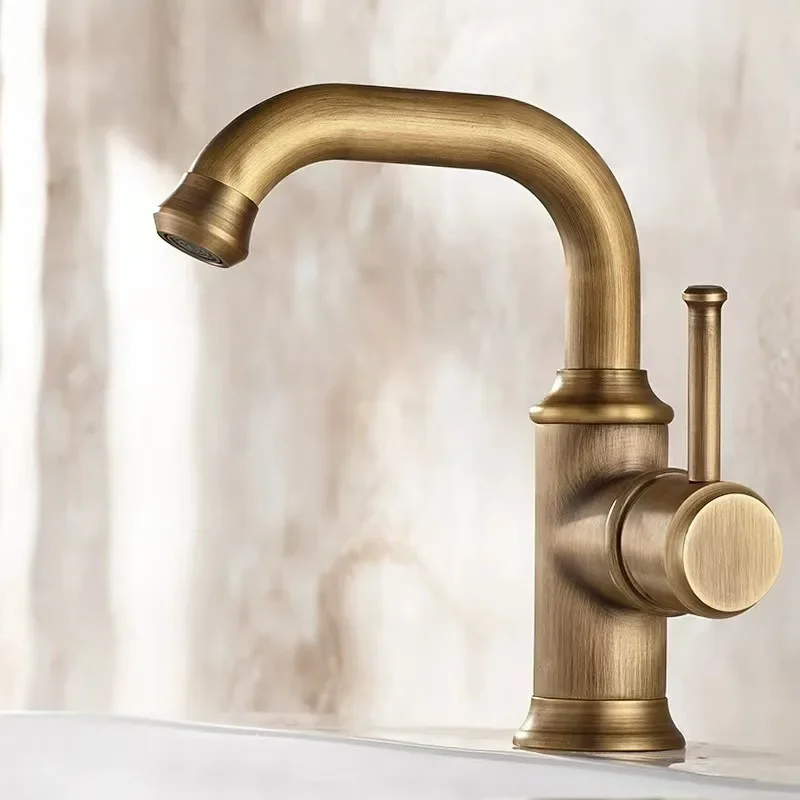 

Antique Brass Single Handle Bathroom Faucet 360 Rotation Kitchen Mixer Tap with Gold Black Finish for Kitchen And Bathroom