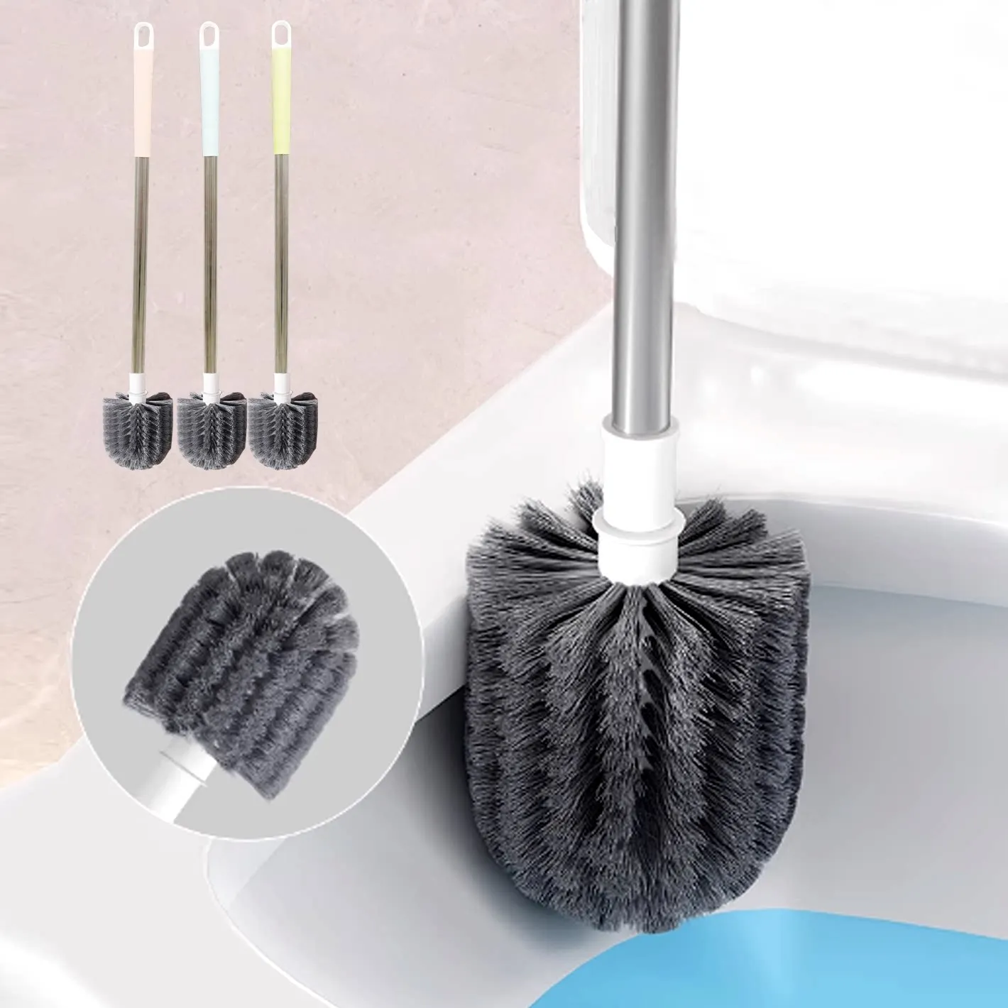 

Long Handle Toilet Bru Wall-Mounted Household Batoom Cleaning Tool No Dead Angles round Ball Bru No Drilling Required