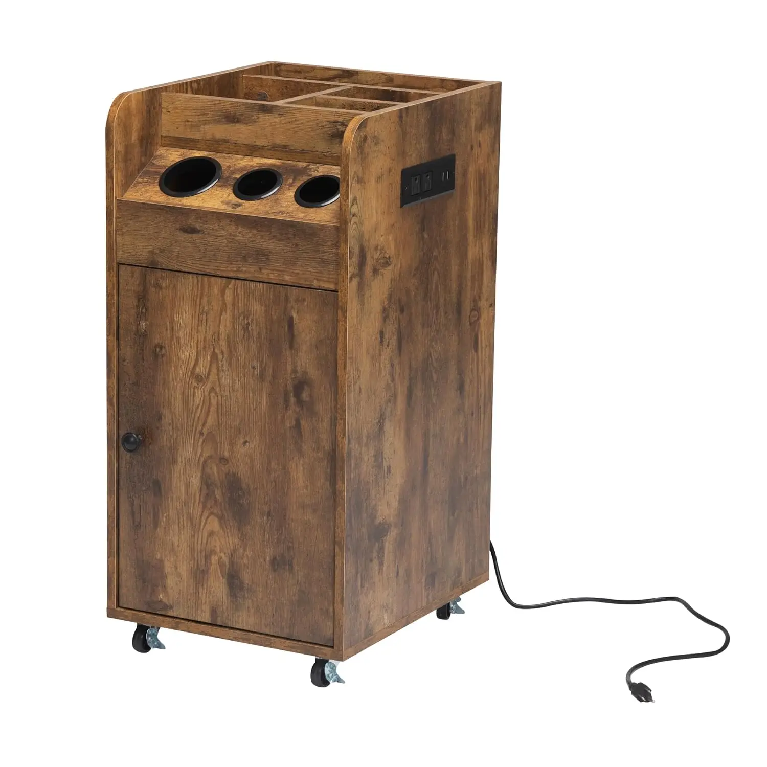 

Salon Trolley Cart with Charging Station, Sturdy, Rustic Brown, Hair Stylist, Customized