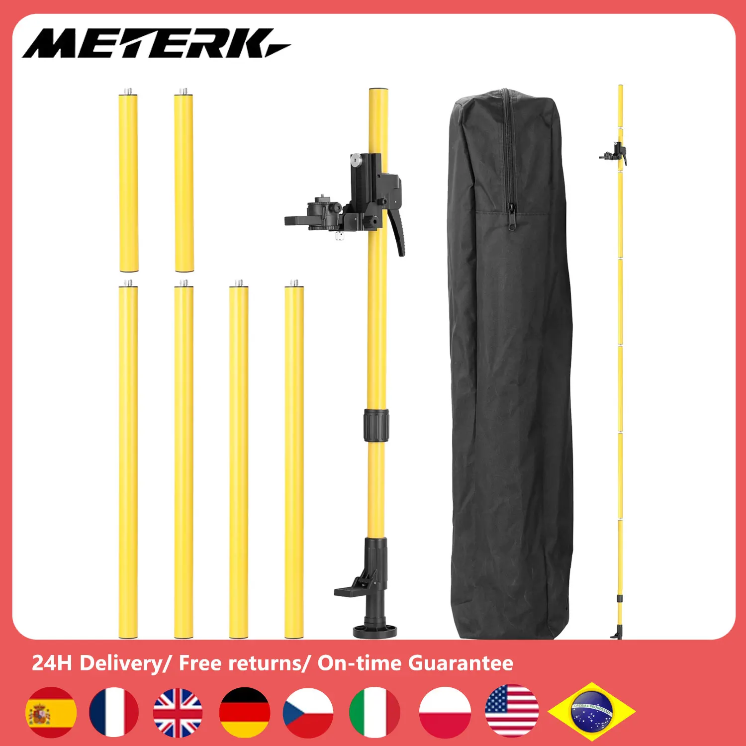 Line Leveler Telescopic Pole Aluminum Alloy Adjustable Lift Extend Bracket Holder Stand Support for 1/4\'\'& 5/8\'\' Laser Level