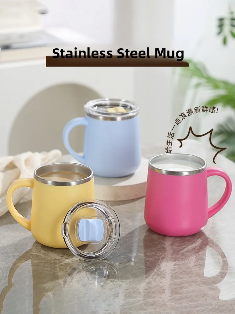 

aron Colored 304 Stainl Steel Coffee Mug Portable Office Breakfast Cup with Lid Simple Design for Home And Outdoor Use