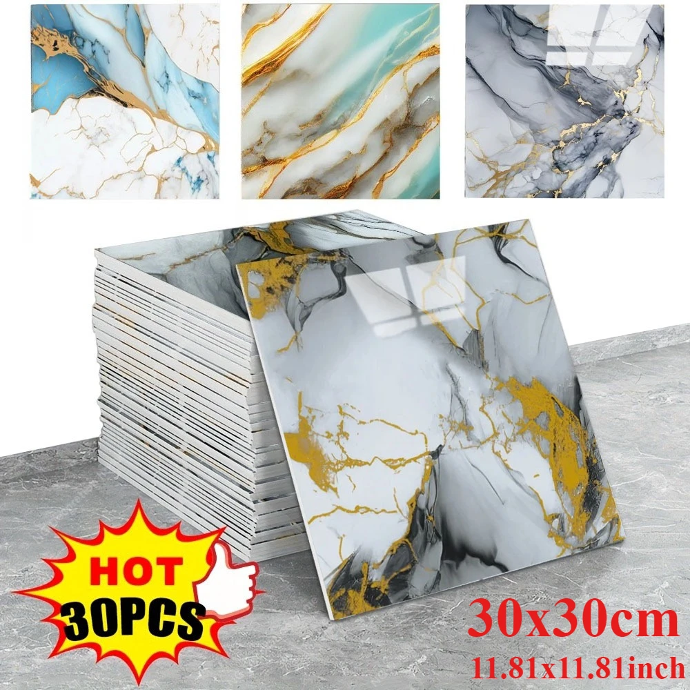 

Thickened Self-adhesive Decor Wall Sticker Marble Tile Floor Sticker PVC Waterproof Toilet Kitchen Home Floor