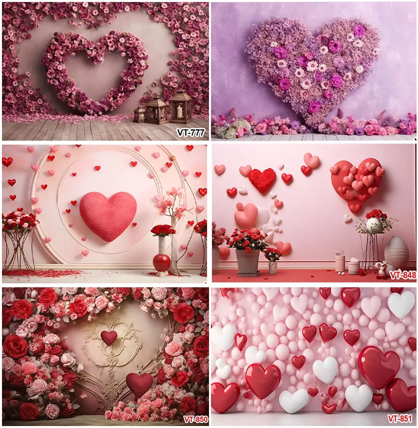 Photography Backgrounds Flowers Roses Love Heart Shape For Adult Lover Portrait Happy Valentine's Day Backdrops Photo Studio