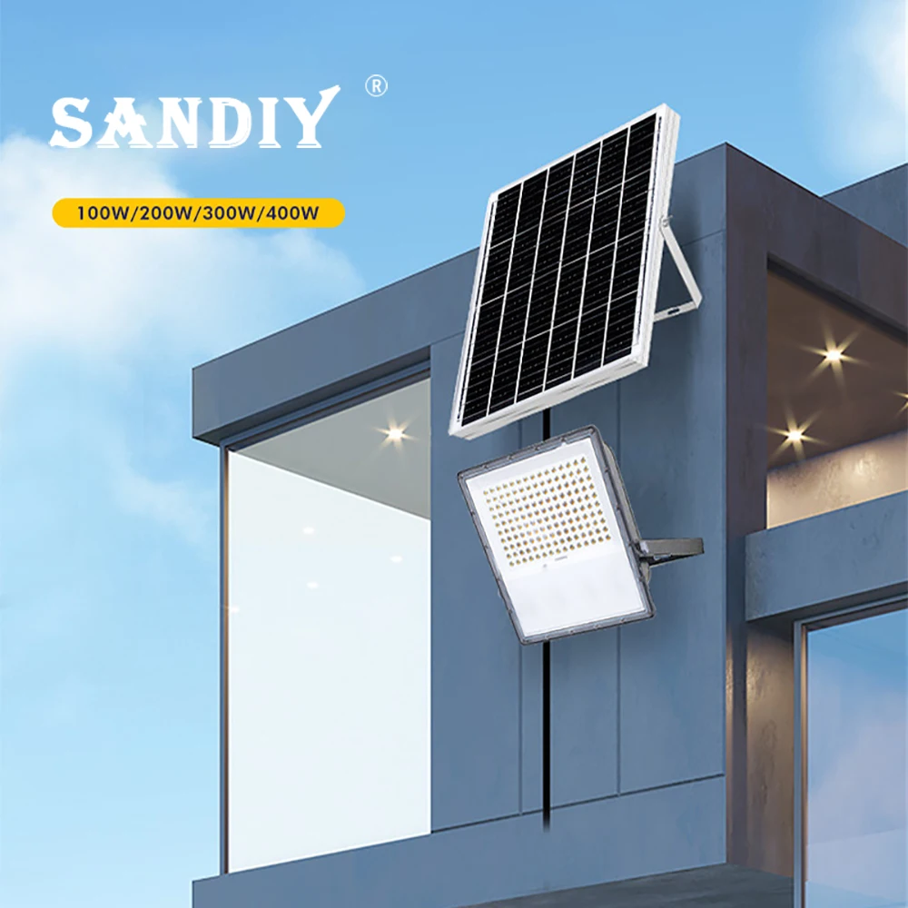 SANDIY LED Solar Floodlight 100W200W300W400W Outdoor Waterproof IP65 Spotlight Pitch High Pole Rainproof Square Lighting