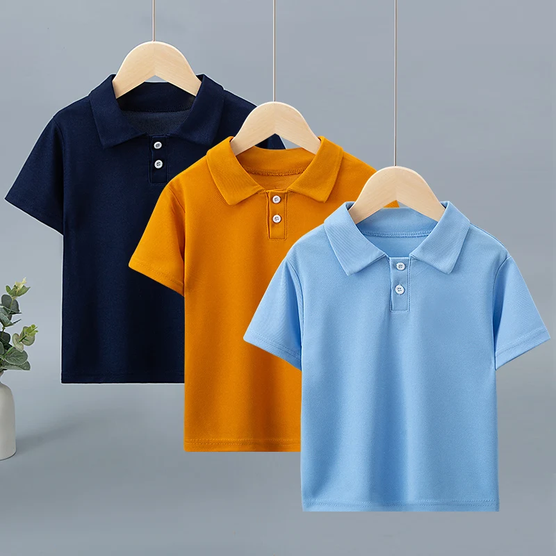 Children\'s Solid Color POLO Shirt Boy Handsome Fashion Sports T-shirt Lapel Comfortable Half Sleeve.