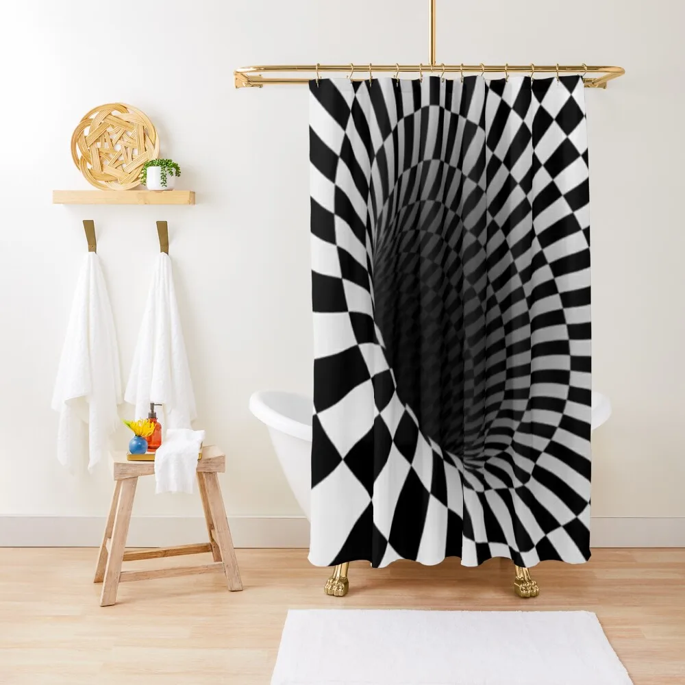 

Mosaic Optical Illusion Black Hole Checkers Shower Curtain For Bathroom Curtain