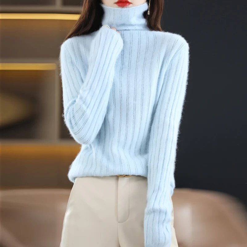 100% maglione di cashmere di visone maglione lavorato a maglia da donna collo alto pullover a maniche lunghe autunno e inverno abbigliamento