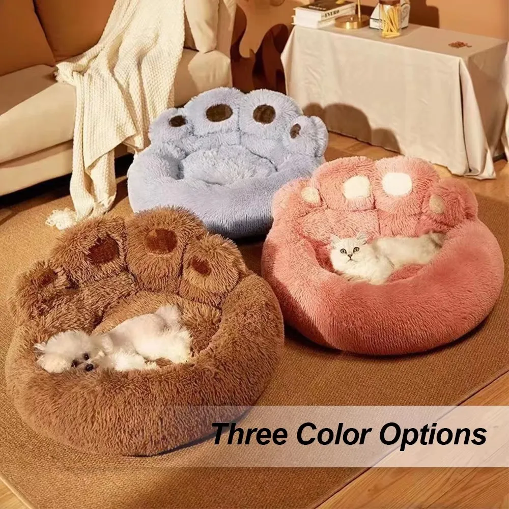 Manufacturer wholesale custom logo pet supplier plush dog cat bed bear paw shape