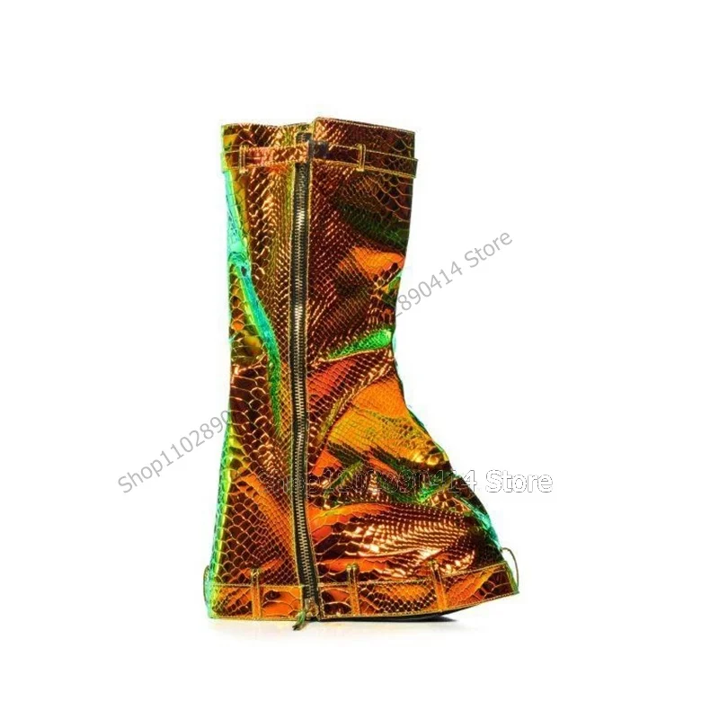 Mixed Color Dragon Scale Design High Top Boots Side Zipper Women Shoes Thin High Heels Fashion Banquet 2023 Zapatos Para Mujere