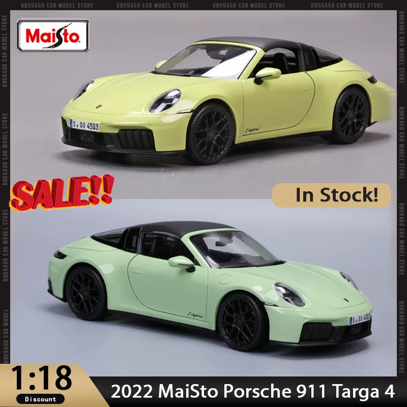 New In Stock 2022 MaiSto 1:18 Porsche 911 Gt3 Targa 4 Simulation Car Alloy Miniature Diecast Porsche Ornaments Custom Toys Kids