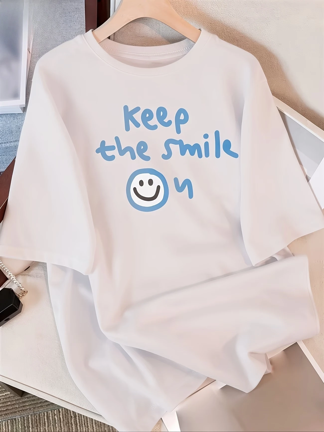 Keep The Smile On Graphic T-Shirt Cute Smiley Face Harajuku Streetwear Summer Oversized Short Sleeve Tops Tee For Women Men