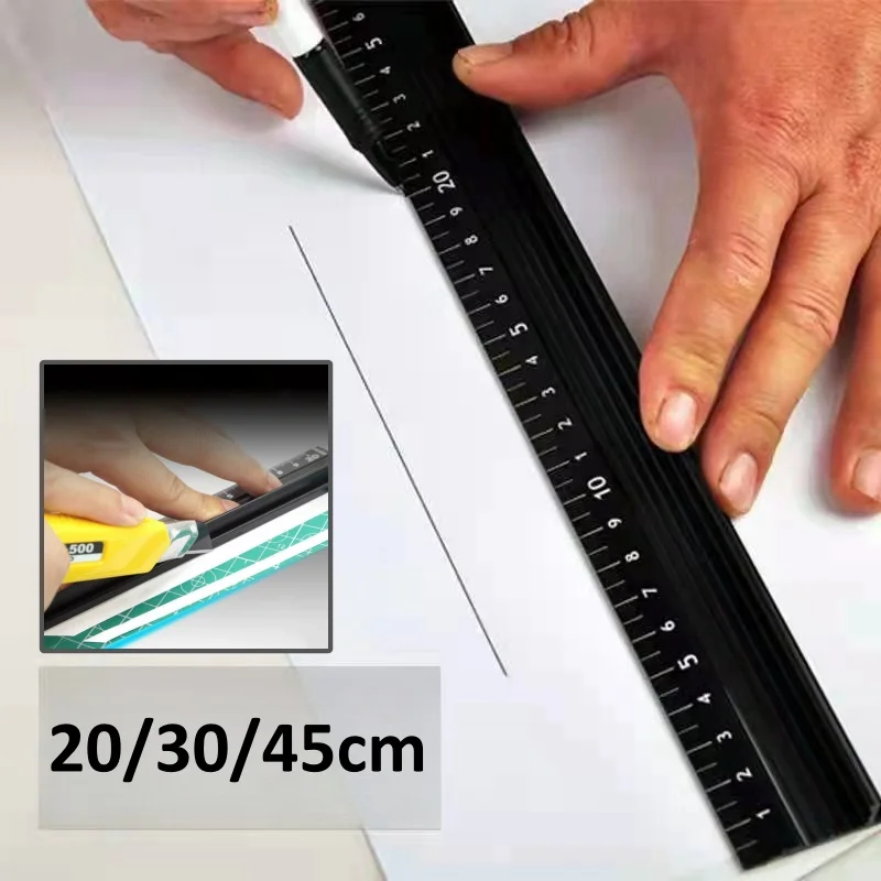 20/30/45cm Non-Slip Aluminum Alloy Hand Protective Ruler Non-Slip Straight Ruler Wood Cutting Straight Woodwork Ruler Stationery