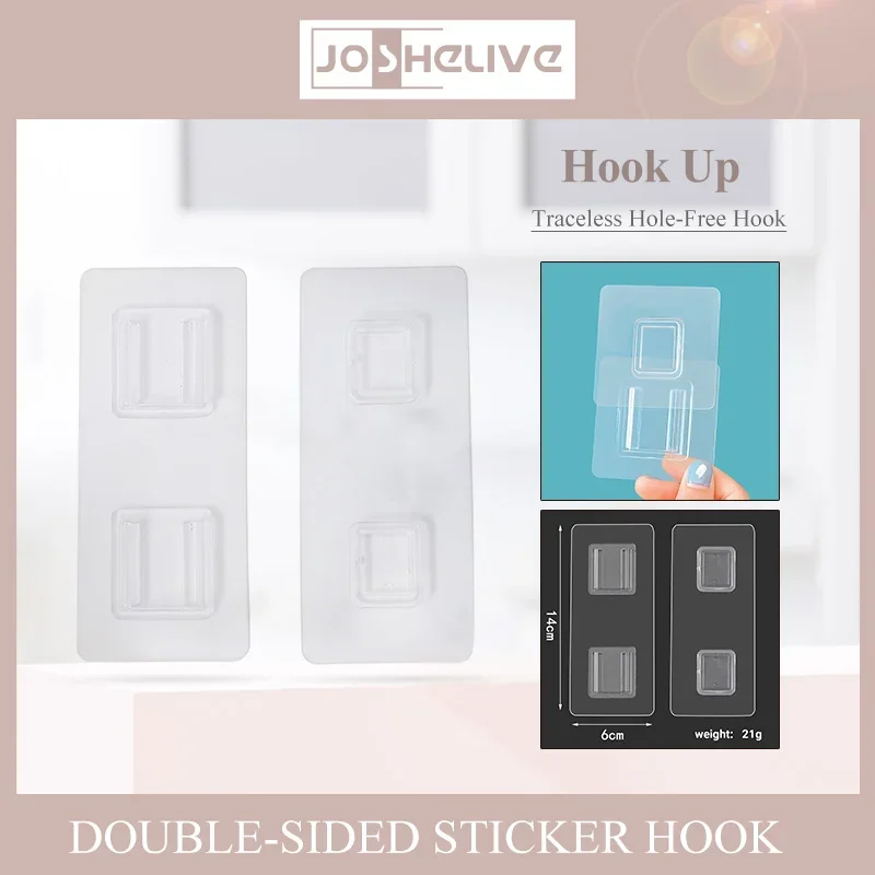 1Pair Double-Sided Adhesive Wall Hooks Buckle Optional Sticker Hook Free Punch Transparent Multi-purpose Waterproof Home Storage